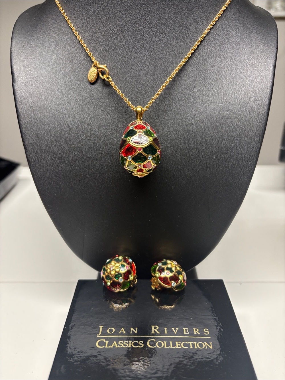 Joan Rivers Gold-Tone Red & Green Egg Pendant Necklace